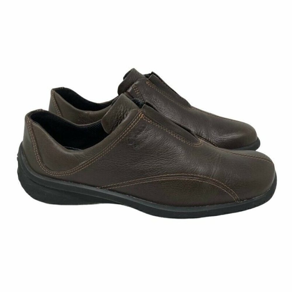 Ecco Womens Loafer Flat Comfort Shoes Brown Black Leather Split Toe Zip 8.5